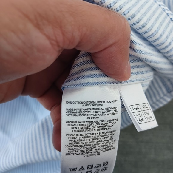 Brooks Brothers Oxford Shirt Mens 2XL Blue Stripe Chambray Button Down Loose Fit - Picture 8 of 10